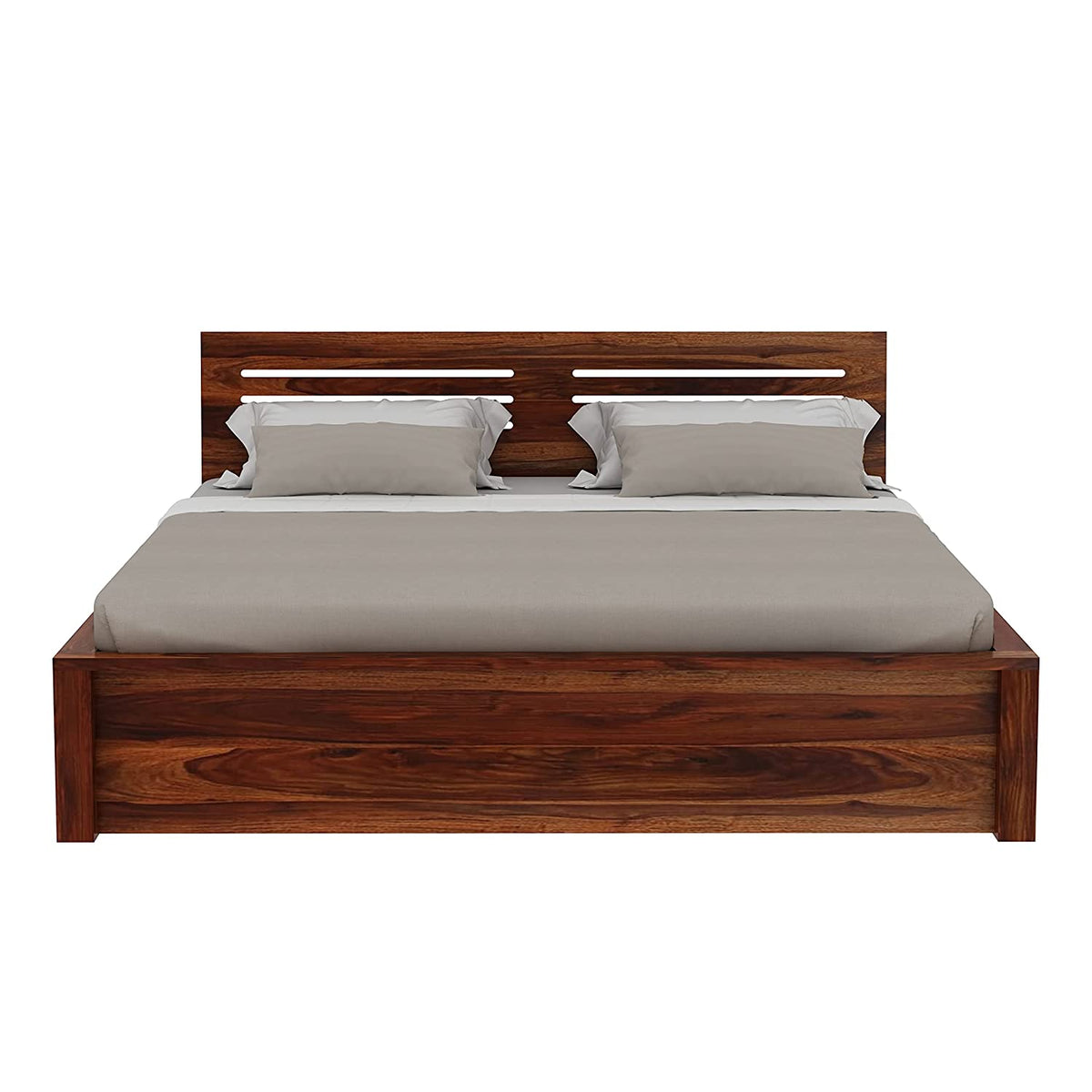 Due Solid Sheesham Wood Bed With Four Drawers (Queen Size, Natural Finish)