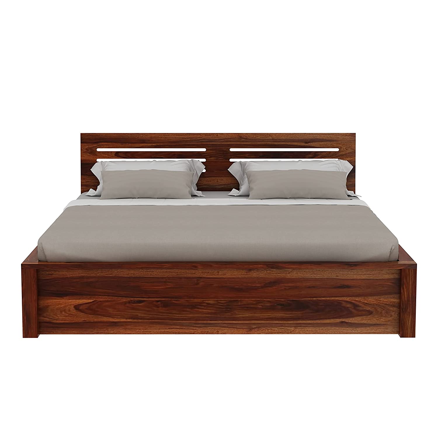 Due Solid Sheesham Wood Bed With Four Drawers (King Size, Natural Finish)