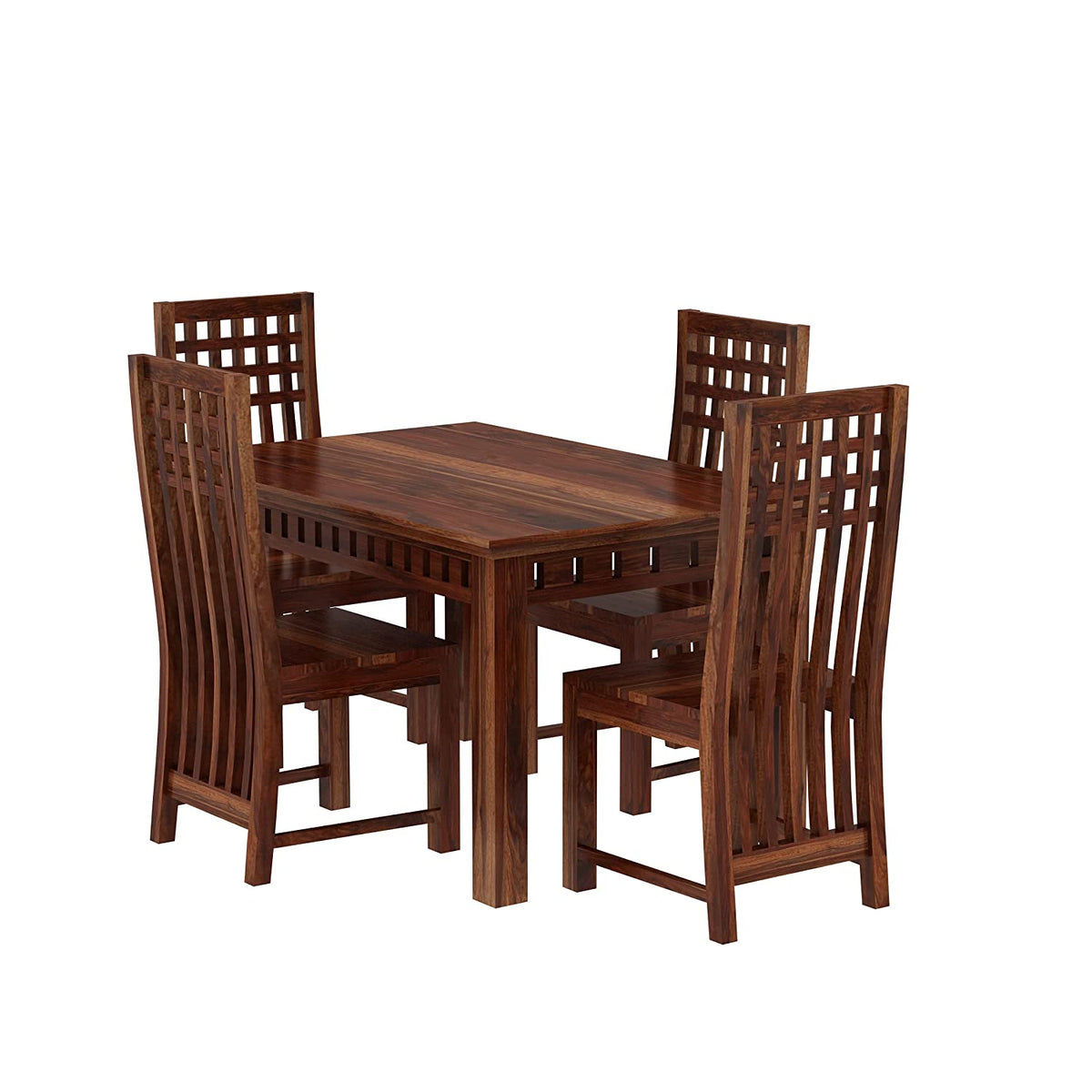Amer Solid Sheesham Wood 4 Seater Dining Table With 4 Chairs (Without Cushion, Natural Finish)