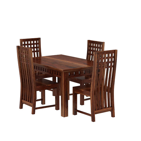 Amer Solid Sheesham Wood 4 Seater Dining Set (Without Cushion, Natural Finish)