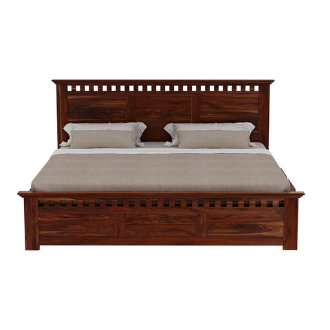 Amer Solid Sheesham Wood Bed With Four Drawers (King Size, Natural Finish)