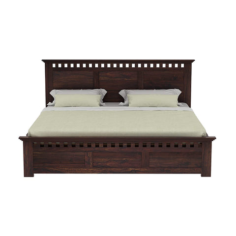 Amer Solid Sheesham Wood Bed Without Storage (Queen Size, Walnut Finish)