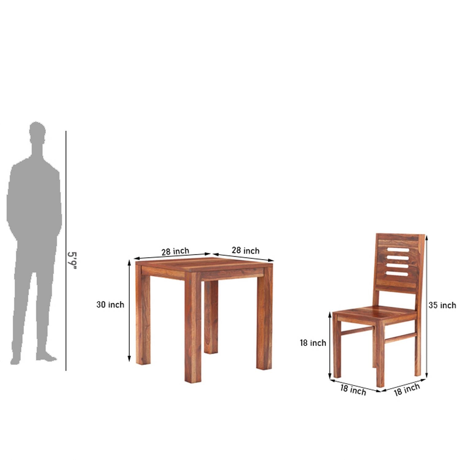 Due Solid Sheesham Wood Two Seater Dining Set (Plan Chairs, Natural Finish)