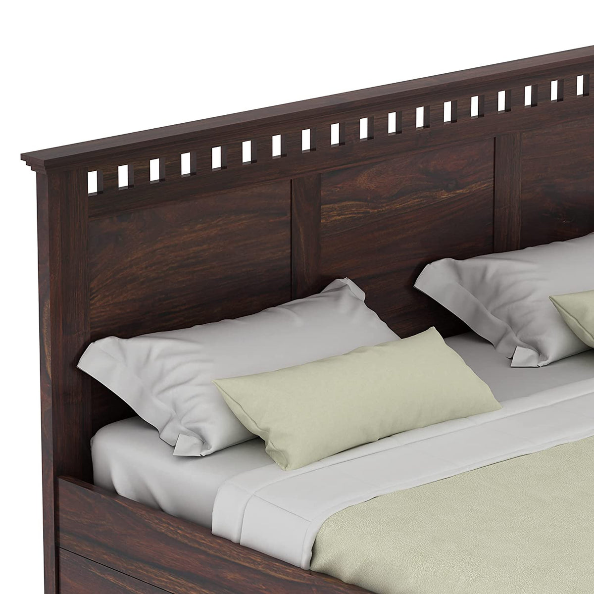 Amer Solid Sheesham Wood Bed With Four Drawers (Queen Size, Walnut Finish)