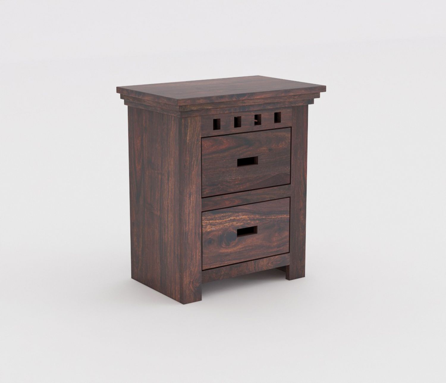 Amer Solid Sheesham Wood Bedside Table With 2 Drawers (Walnut Finish)