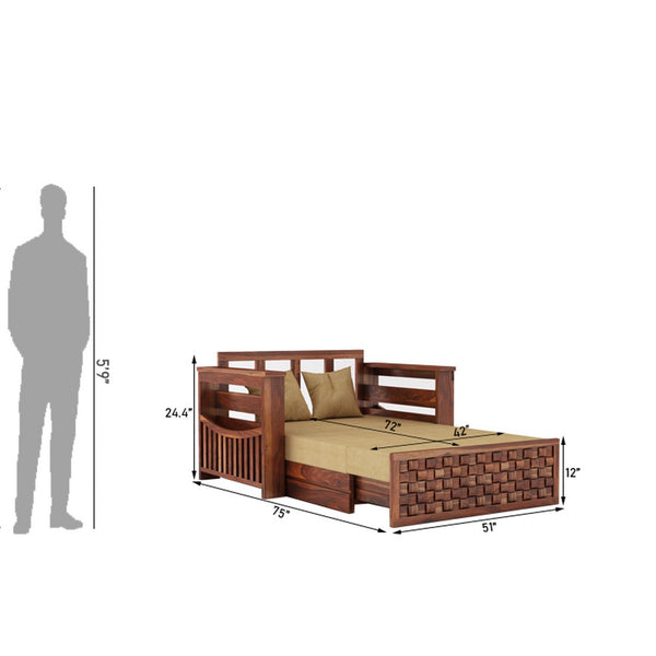 Olivia Solid Sheesham Wood 2 Seater Sofa Cum Bed (Natural Finish)