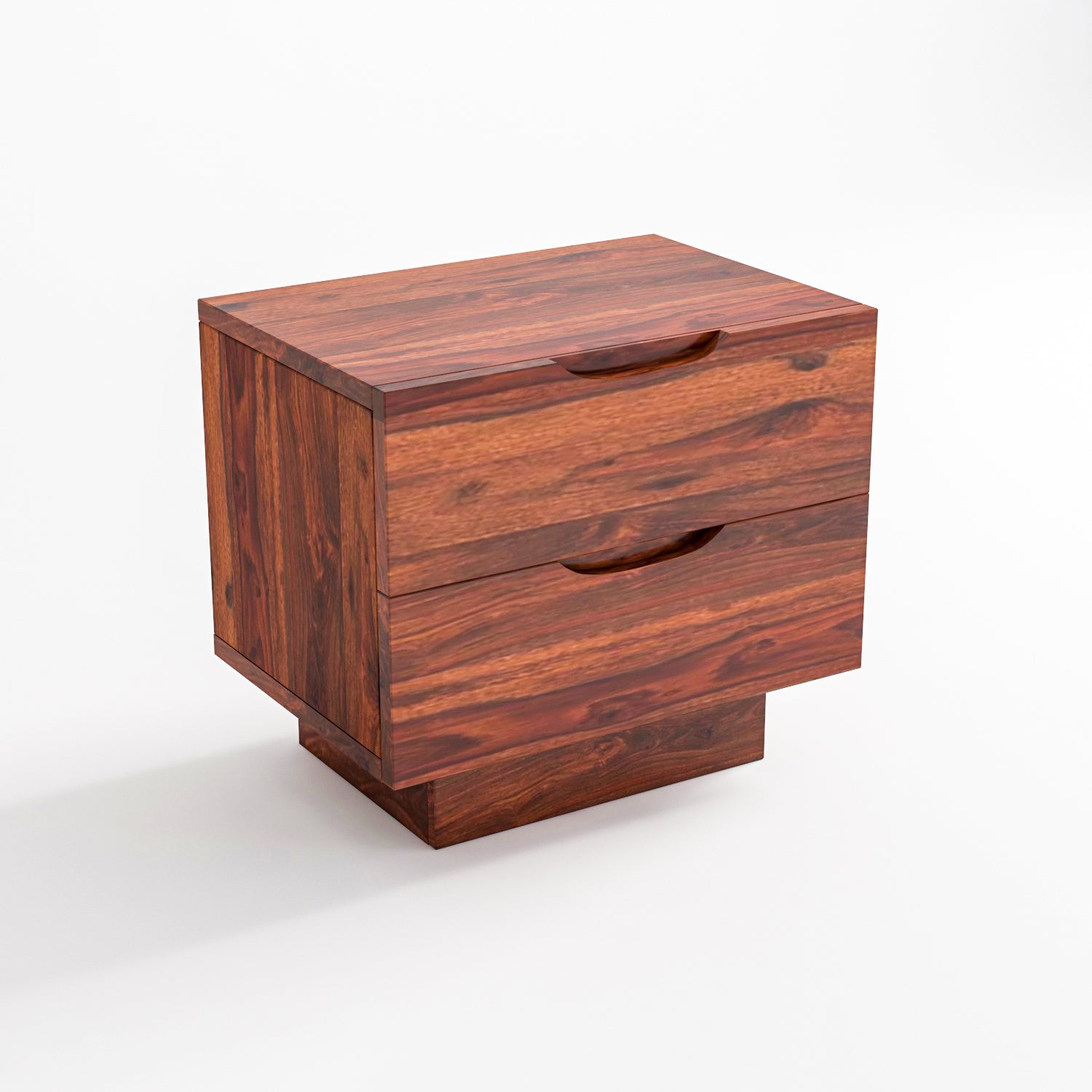 Maria Solid Sheesham Wood Bedside Table With Two Drawers (Natural Finish)