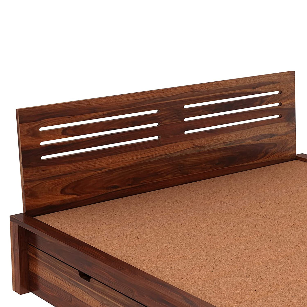 Due Solid Sheesham Wood Bed With Four Drawers (Queen Size, Natural Finish)