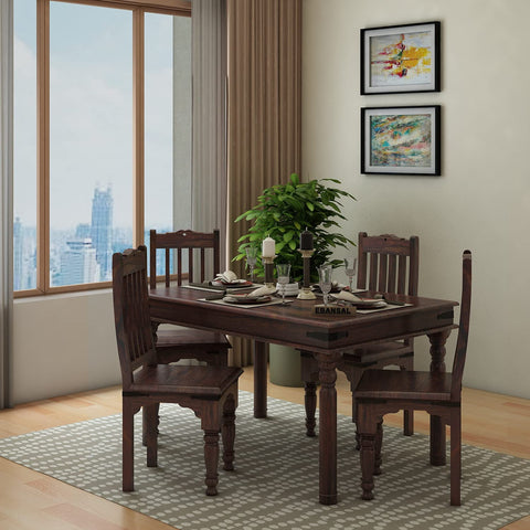 Ajmer Solid Sheesham Wood 4 Seater Dining Set (Without Cushion, Walnut Finish)