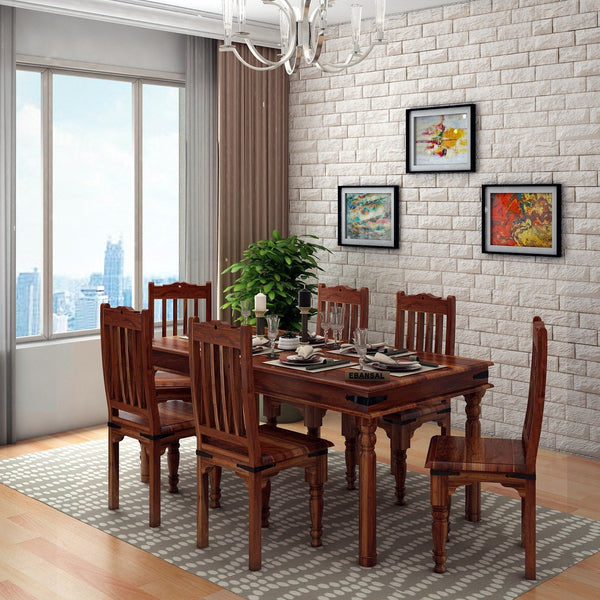 Ajmer Solid Sheesham Wood 6 Seater Dining Set (Without Cushion, Natural Finish)