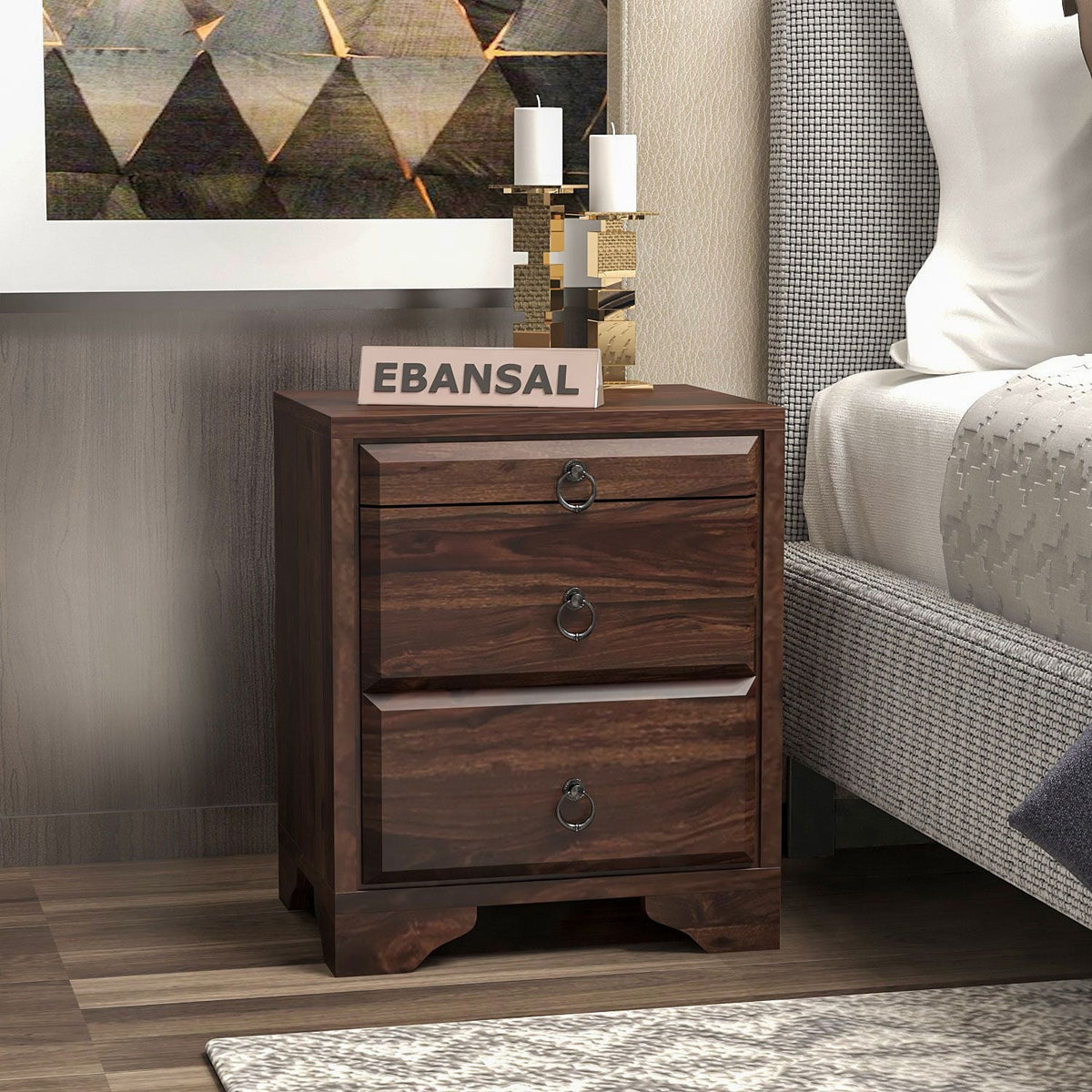 Ajmer Solid Sheesham Wood Bedside Table (Walnut Finish)
