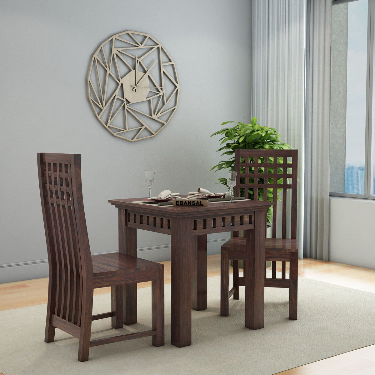 Amer Solid Sheesham Wood 2 Seater Dining Set (Without Cushion, Walnut Finish)
