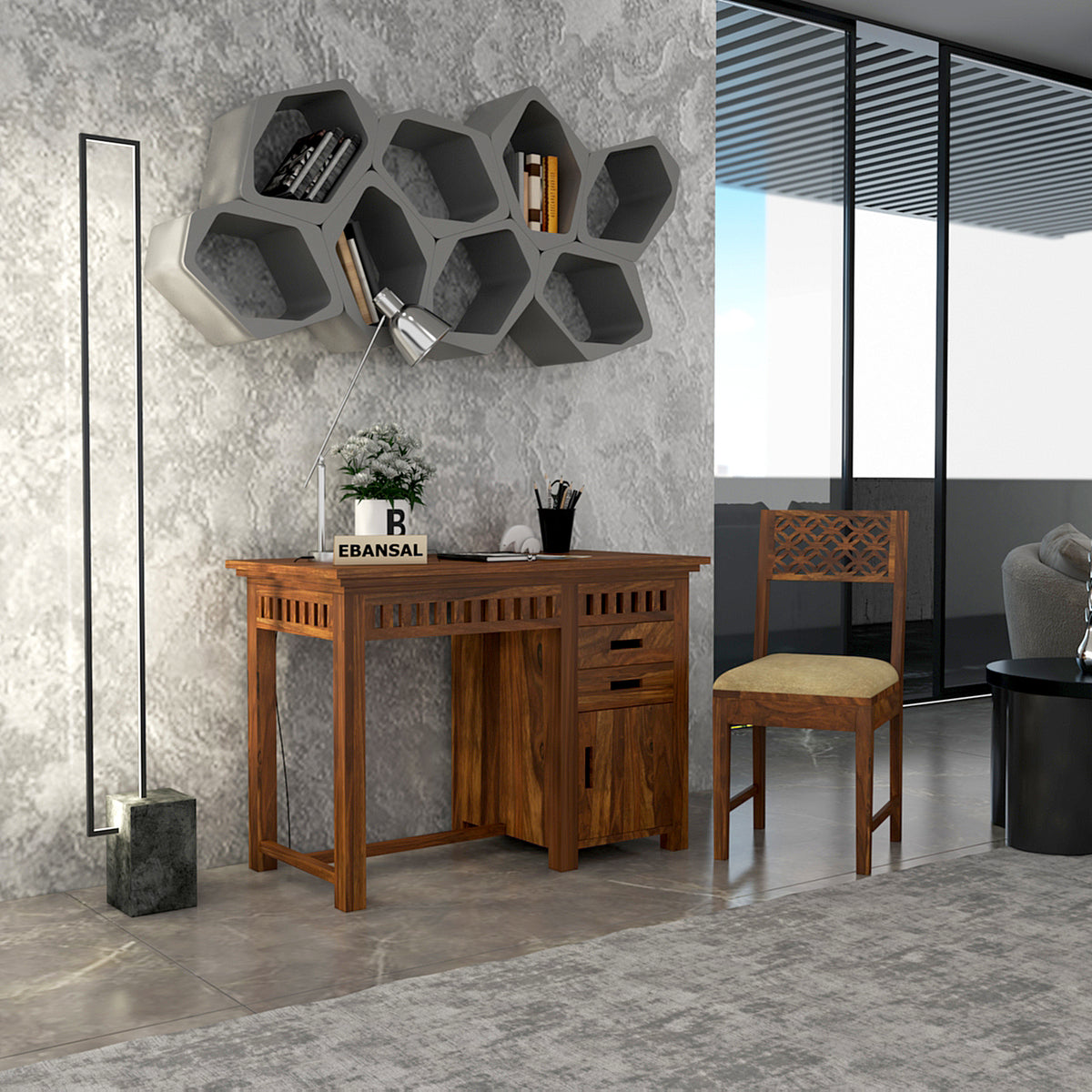 Amer Solid Wood Study Table For Home (Natural Finish)