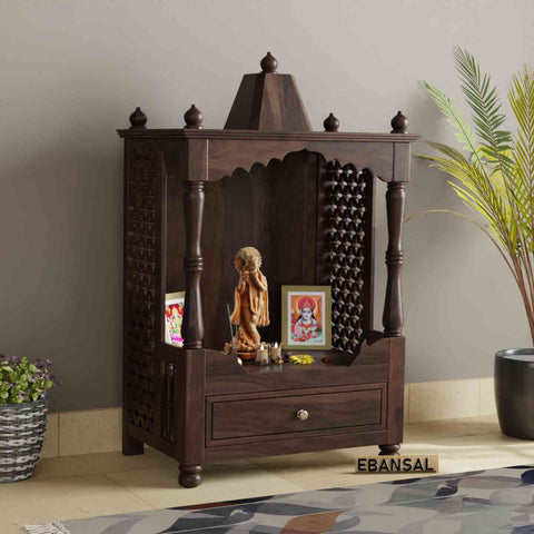 Aradhna Solid Sheesham Wood Temple for Home (Walnut Finish)