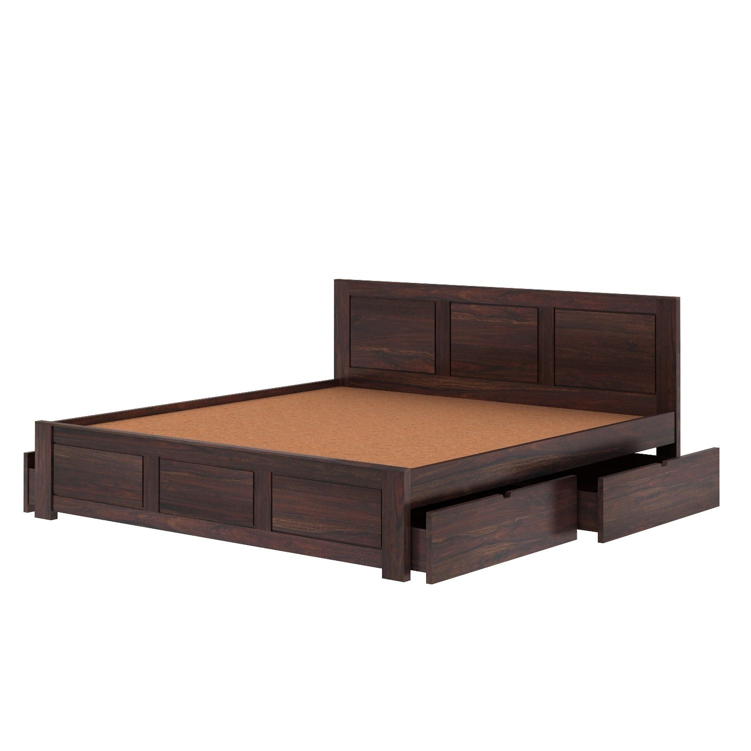 Woodwing Solid Sheesham Wood Bed With Four Drawers (Queen Size, Walnut Finish)