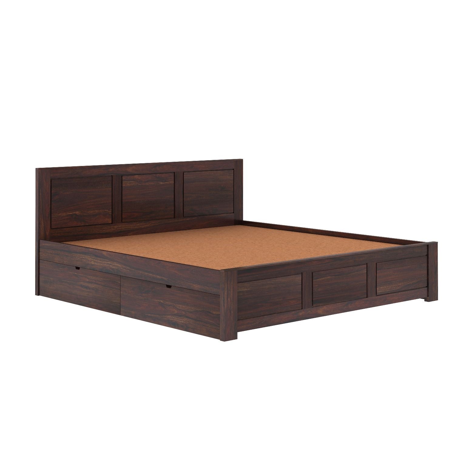 Woodwing Solid Sheesham Wood Bed With Four Drawers (King Size, Walnut Finish)