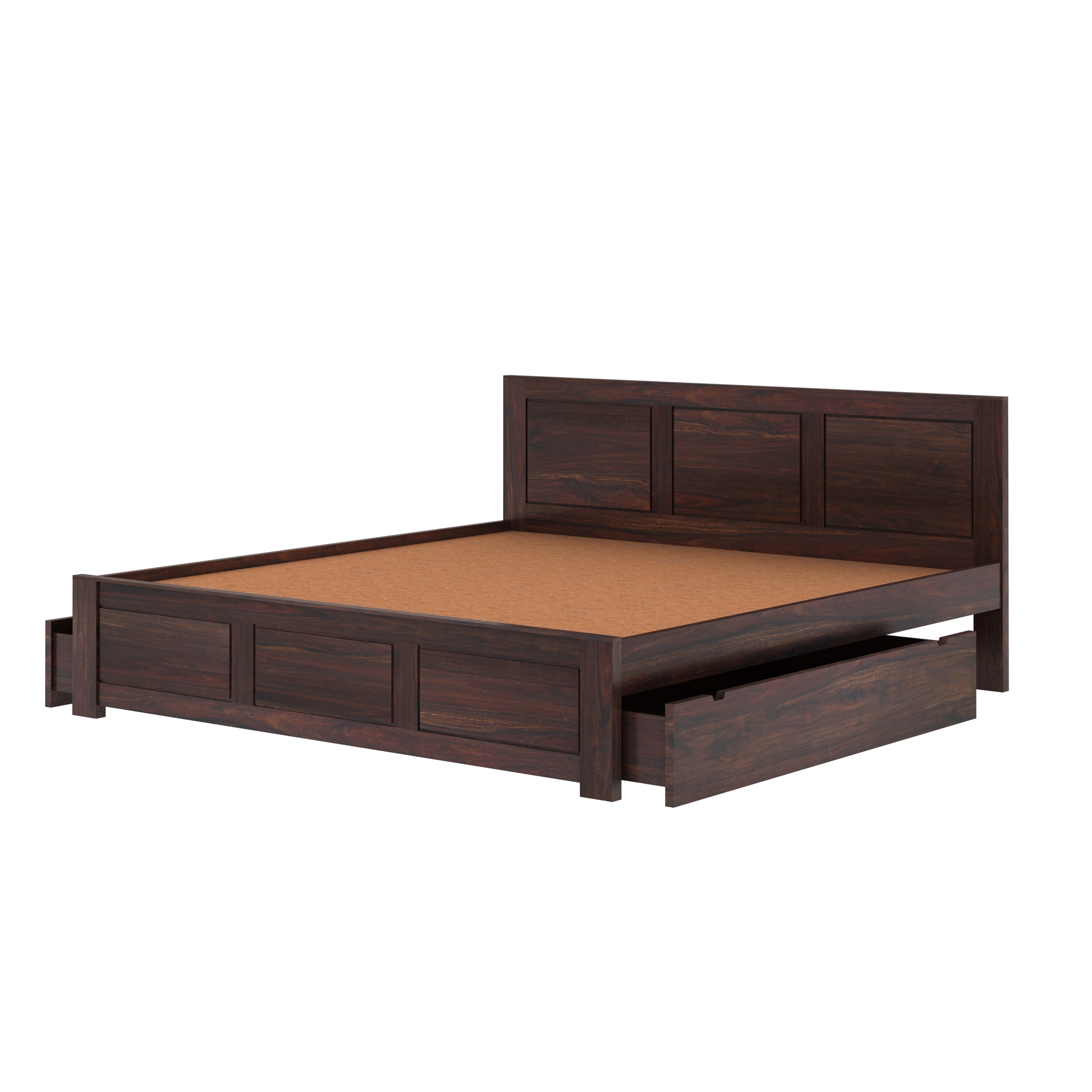 Woodwing Solid Sheesham Wood Bed With Two Drawers (King Size, Walnut Finish)