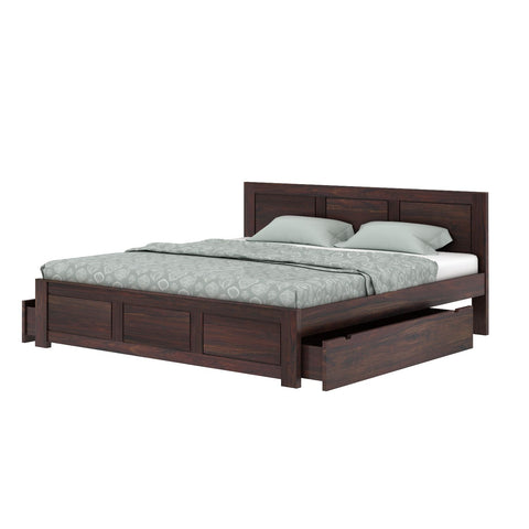 Woodwing Solid Sheesham Wood Bed With Two Drawers (Queen Size, Walnut Finish)