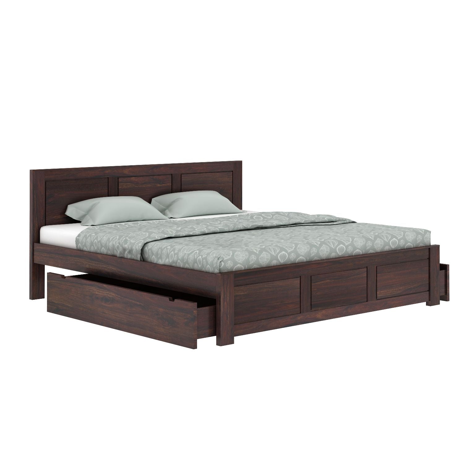 Woodwing Solid Sheesham Wood Bed With Two Drawers (Queen Size, Walnut Finish)