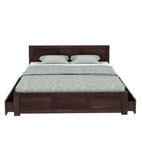 Woodwing Solid Sheesham Wood Bed With Two Drawers (Queen Size, Walnut Finish)