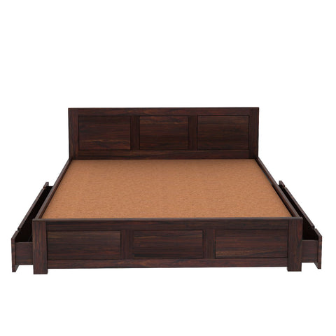 Woodwing Solid Sheesham Wood Bed With Two Drawers (Queen Size, Walnut Finish)