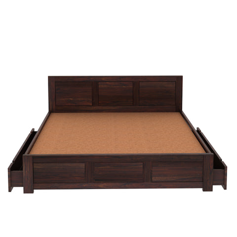 Woodwing Solid Sheesham Wood Bed With Two Drawers (King Size, Walnut Finish)