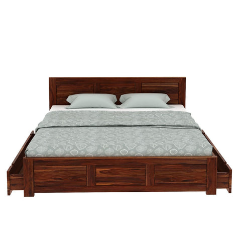 Woodwing Solid Sheesham Wood Bed With Two Drawers (Queen Size, Natural Finish)