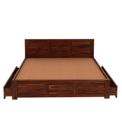 Woodwing Solid Sheesham Wood Bed With Two Drawers (Queen Size, Natural Finish)