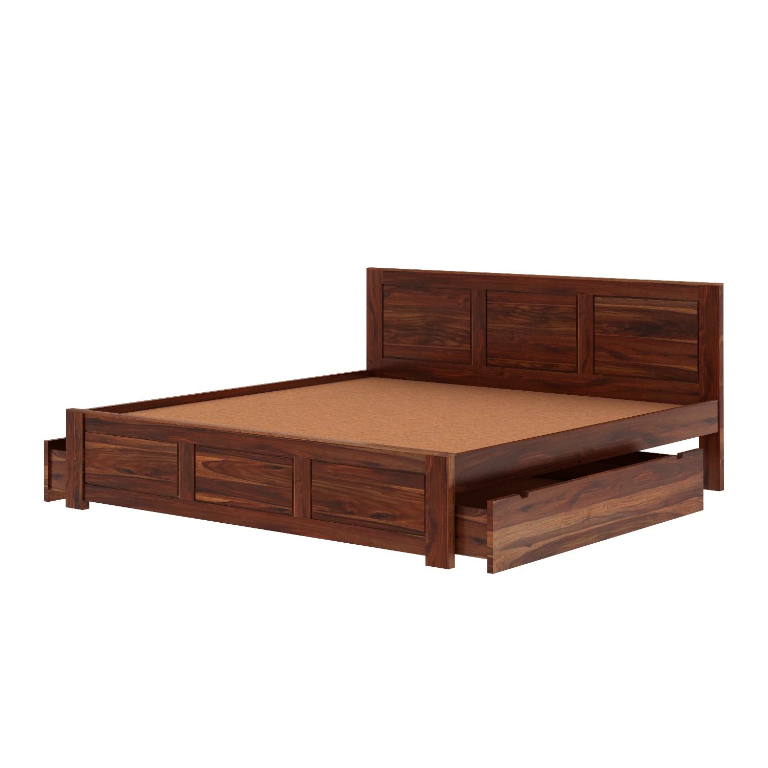 Woodwing Solid Sheesham Wood Bed With Two Drawers (Queen Size, Natural Finish)