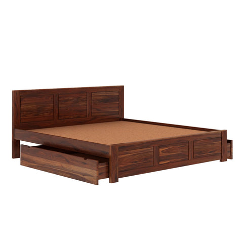 Woodwing Solid Sheesham Wood Bed With Two Drawers (King Size, Natural Finish)