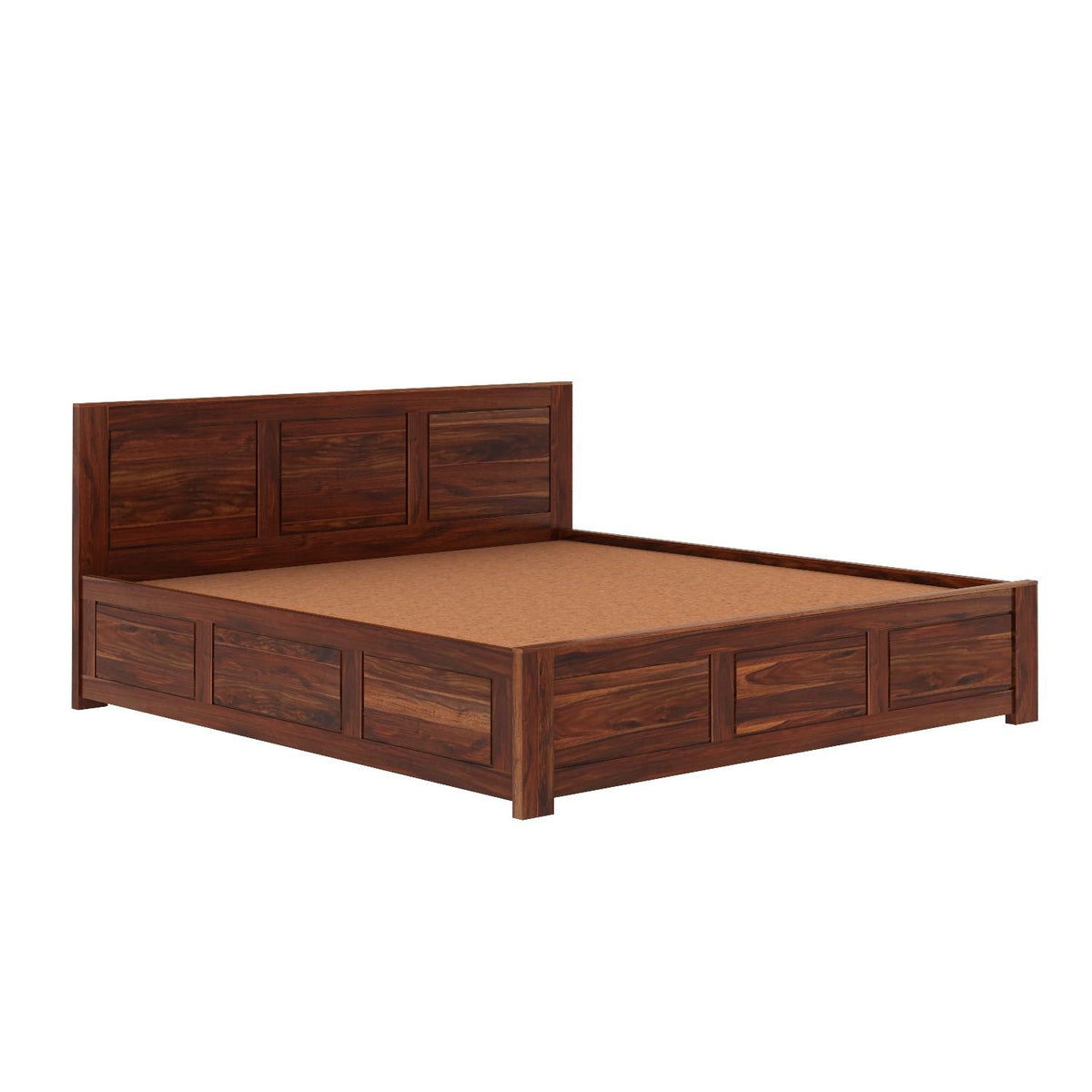 Woodwing Solid Sheesham Wood Hydraulic Bed With Box Storage (Queen Size, Natural Finish)