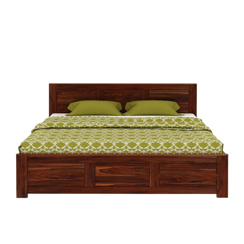 Woodwing Solid Sheesham Wood Hydraulic Bed With Box Storage (Queen Size, Natural Finish)