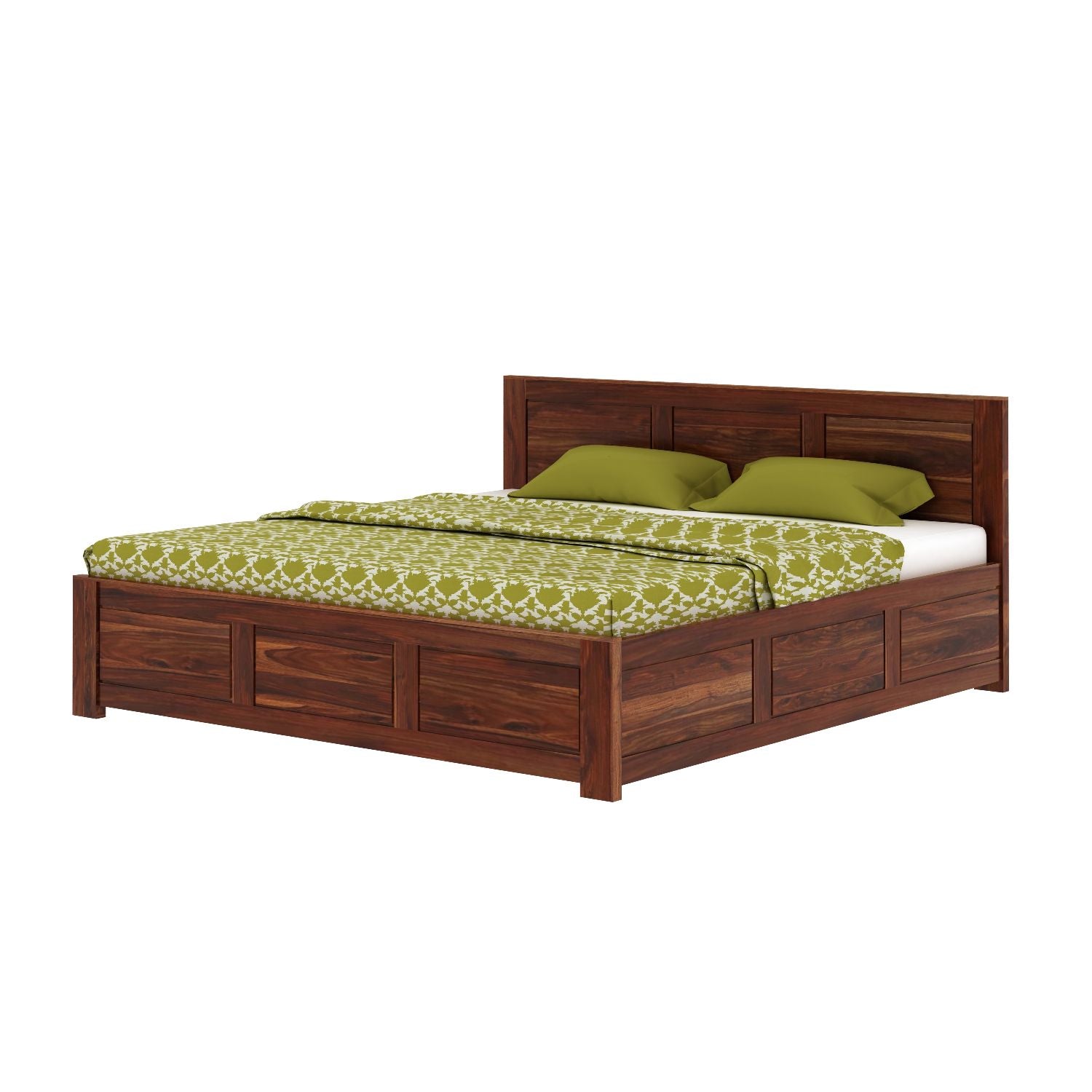 Woodwing Solid Sheesham Wood Hydraulic Bed With Box Storage (King Size, Natural Finish)