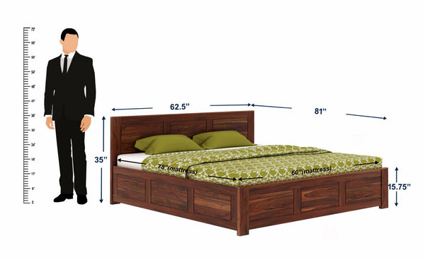 Woodwing Solid Sheesham Wood Hydraulic Bed With Box Storage (Queen Size, Natural Finish)