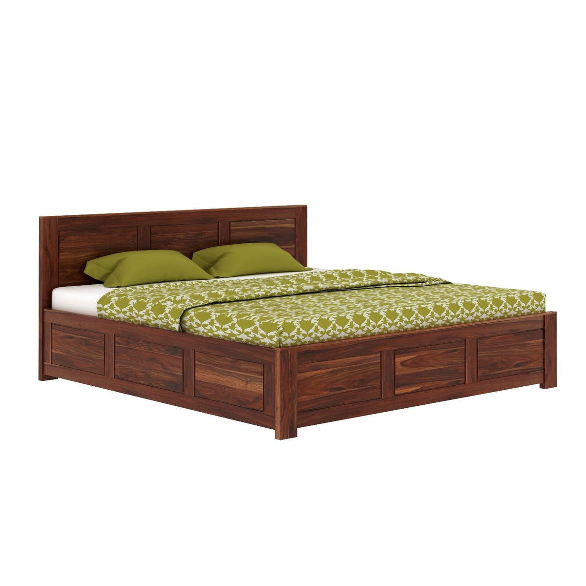 Woodwing Solid Sheesham Wood Hydraulic Bed With Box Storage (Queen Size, Natural Finish)