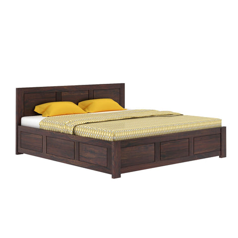 Woodwing Solid Sheesham Wood Hydraulic Bed With Box Storage (Queen Size, Walnut Finish)