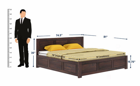 Woodwing Solid Sheesham Wood Hydraulic Bed With Box Storage (King Size, Walnut Finish)