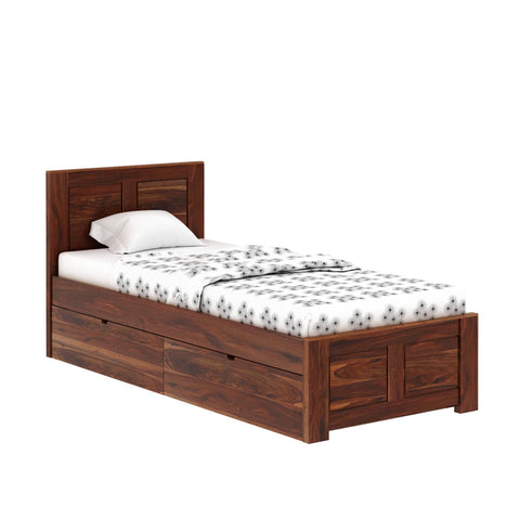 Woodwing Solid Sheesham Wood Single Bed With Two Drawers (Natural Finish)