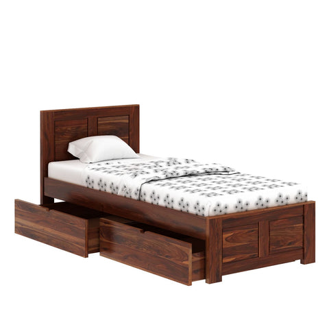 Woodwing Solid Sheesham Wood Single Bed With Two Drawers (Natural Finish)