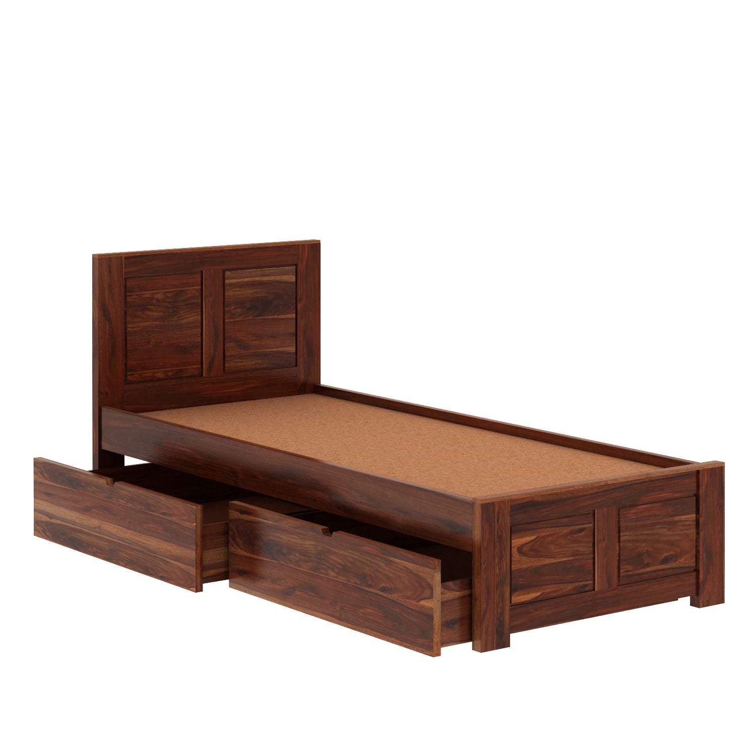 Woodwing Solid Sheesham Wood Single Bed With Two Drawers (Natural Finish)