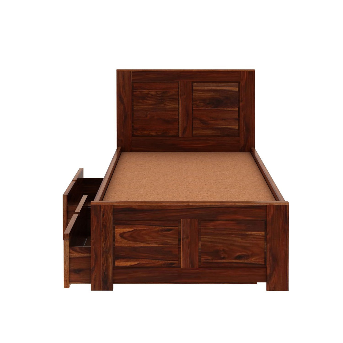Woodwing Solid Sheesham Wood Single Bed With Two Drawers (Natural Finish)