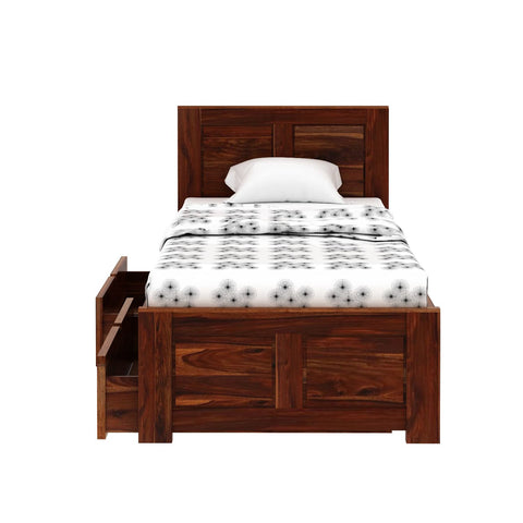 Woodwing Solid Sheesham Wood Single Bed With Two Drawers (Natural Finish)