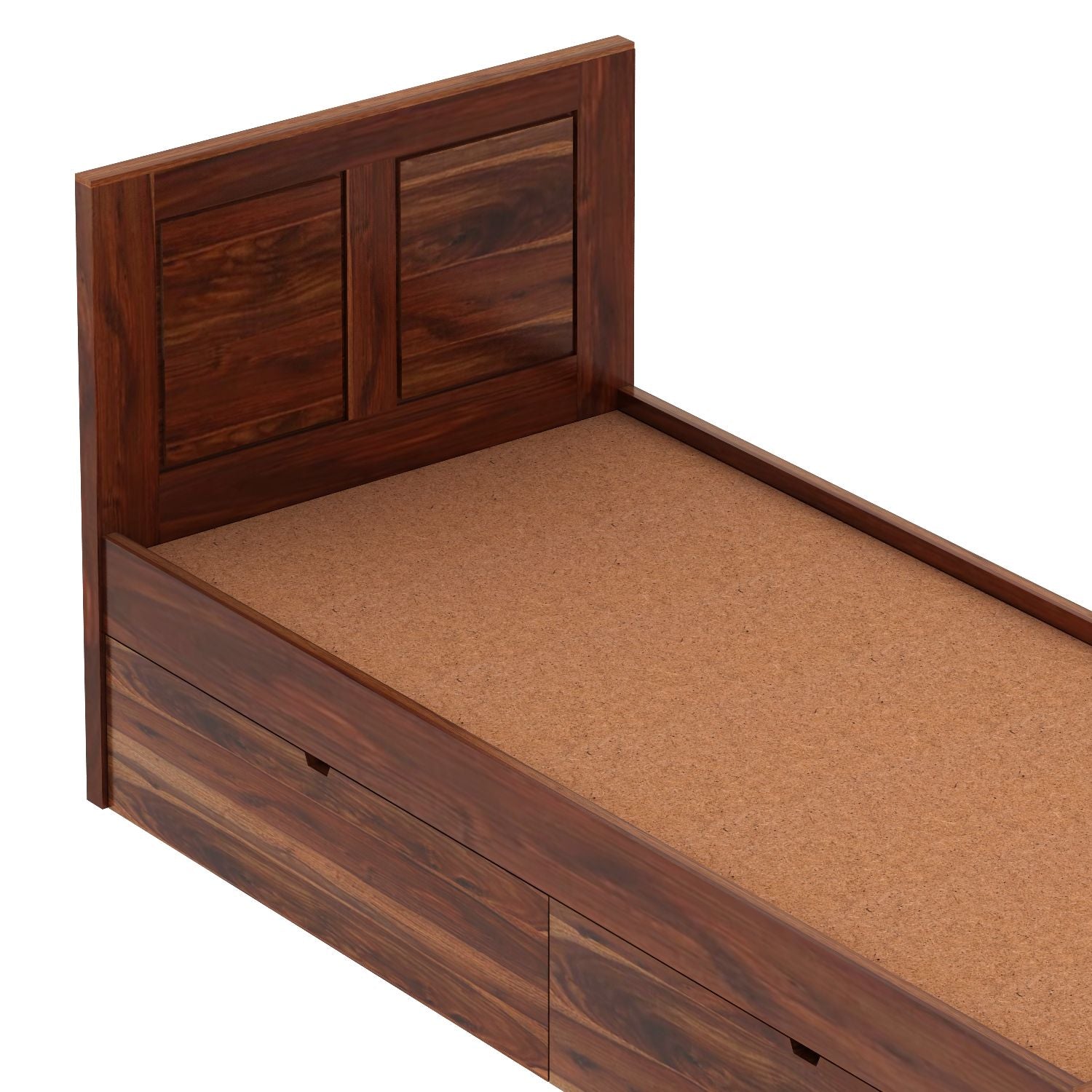 Woodwing Solid Sheesham Wood Single Bed With Two Drawers (Natural Finish)