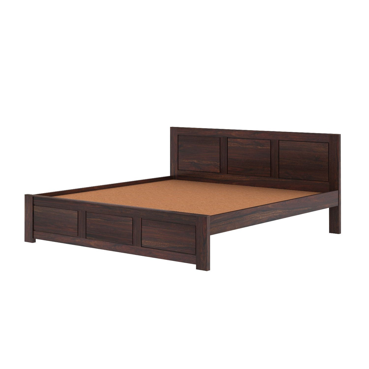 Woodwing Solid Sheesham Wood Bed Without Storage (King Size, Walnut Finish)