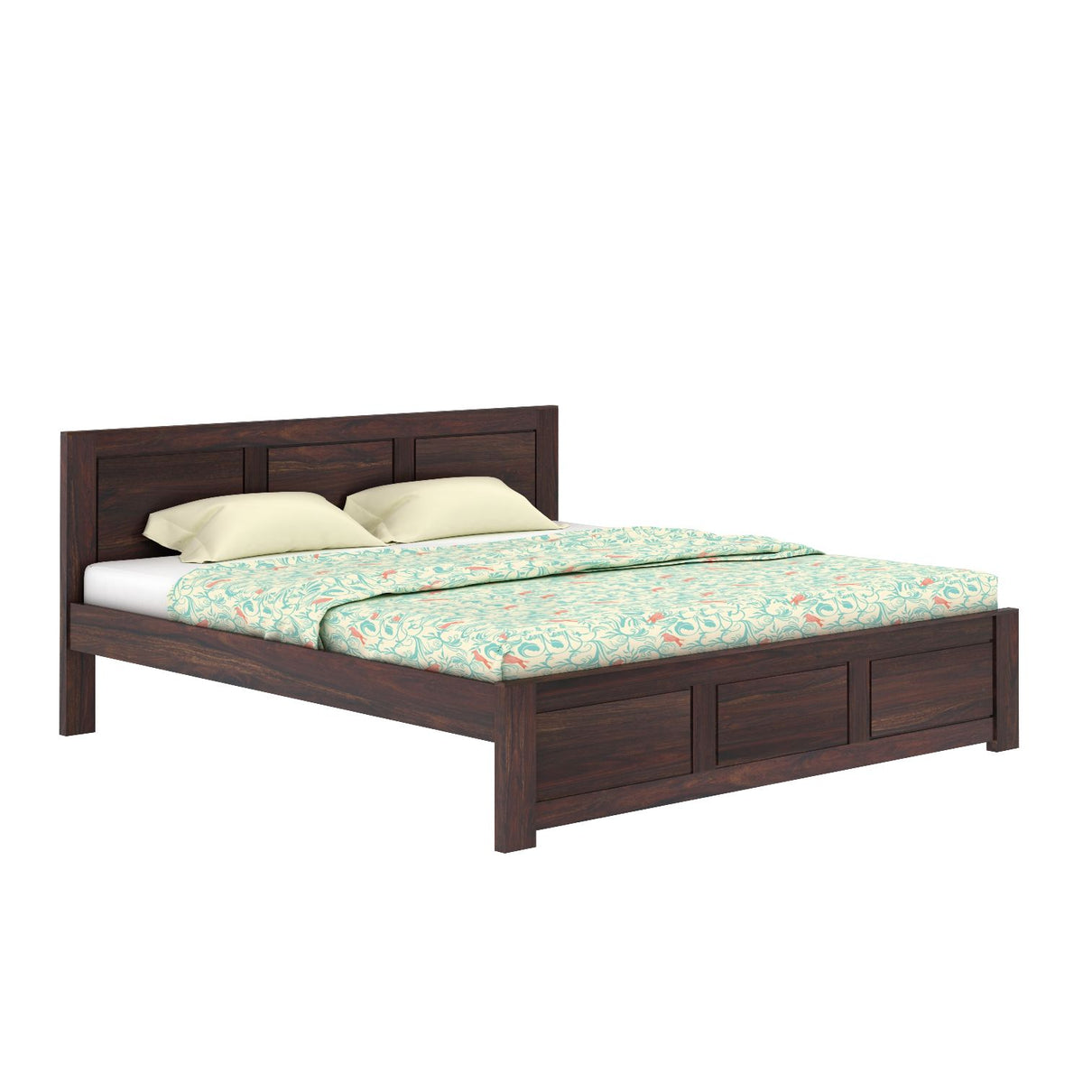 Woodwing Solid Sheesham Wood Bed Without Storage (King Size, Walnut Finish)