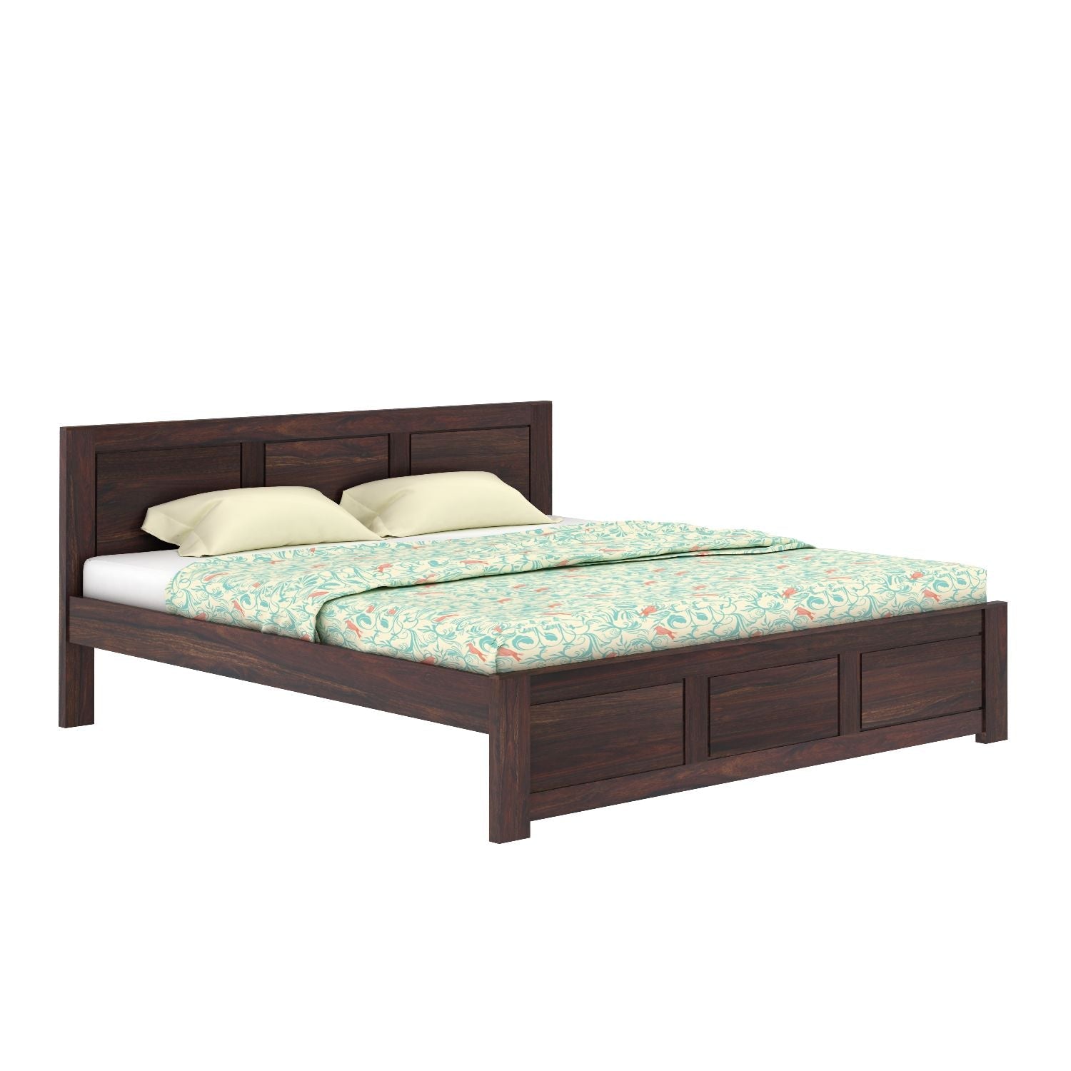 Woodwing Solid Sheesham Wood Bed Without Storage (Queen Size, Walnut Finish)