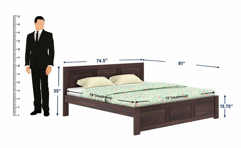 Woodwing Solid Sheesham Wood Bed Without Storage (King Size, Walnut Finish)