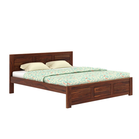 Woodwing Solid Sheesham Wood Bed Without Storage (Queen Size, Natural Finish)