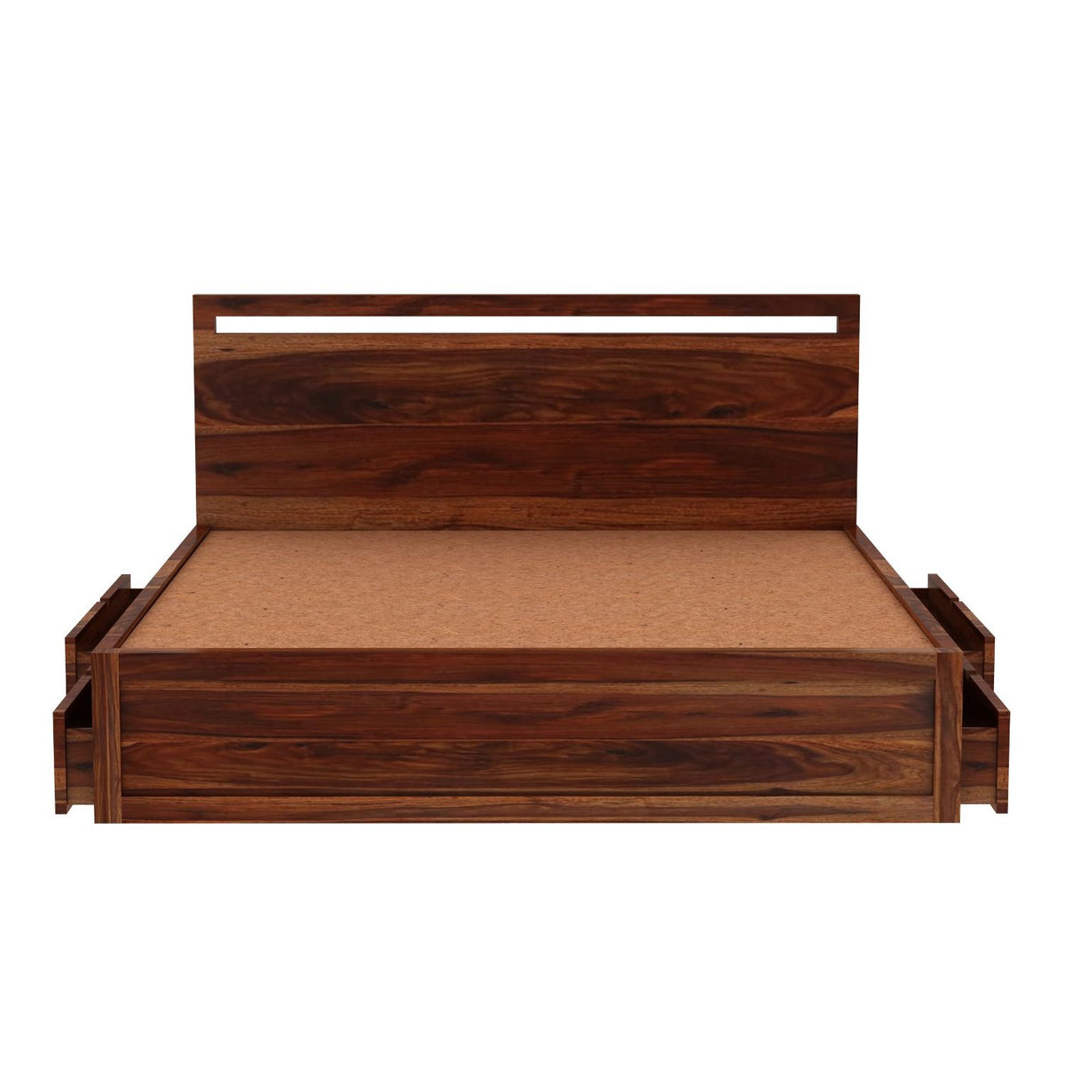 Livinn Solid Sheesham Wood Bed With Four Drawers (King Size, Natural Finish)