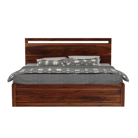 Livinn Solid Sheesham Wood Bed With Four Drawers (Queen Size, Natural Finish)